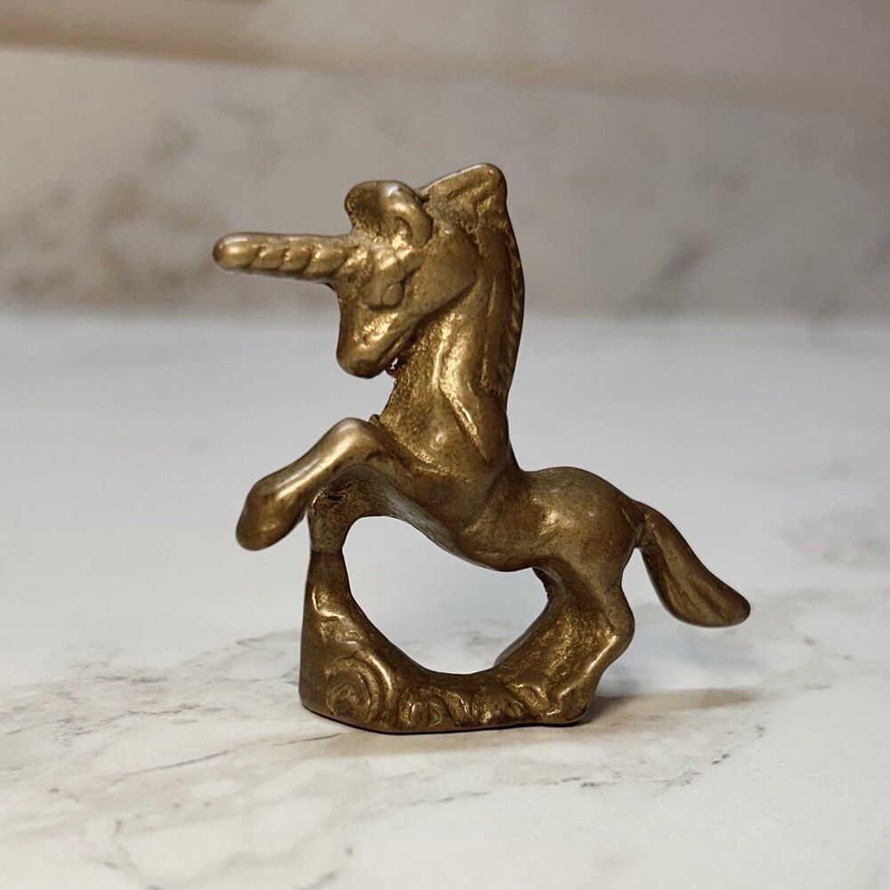 Vintage Solid Brass Unicorn Figurine Mini Sculpture Fantasy Genre Decor Piece